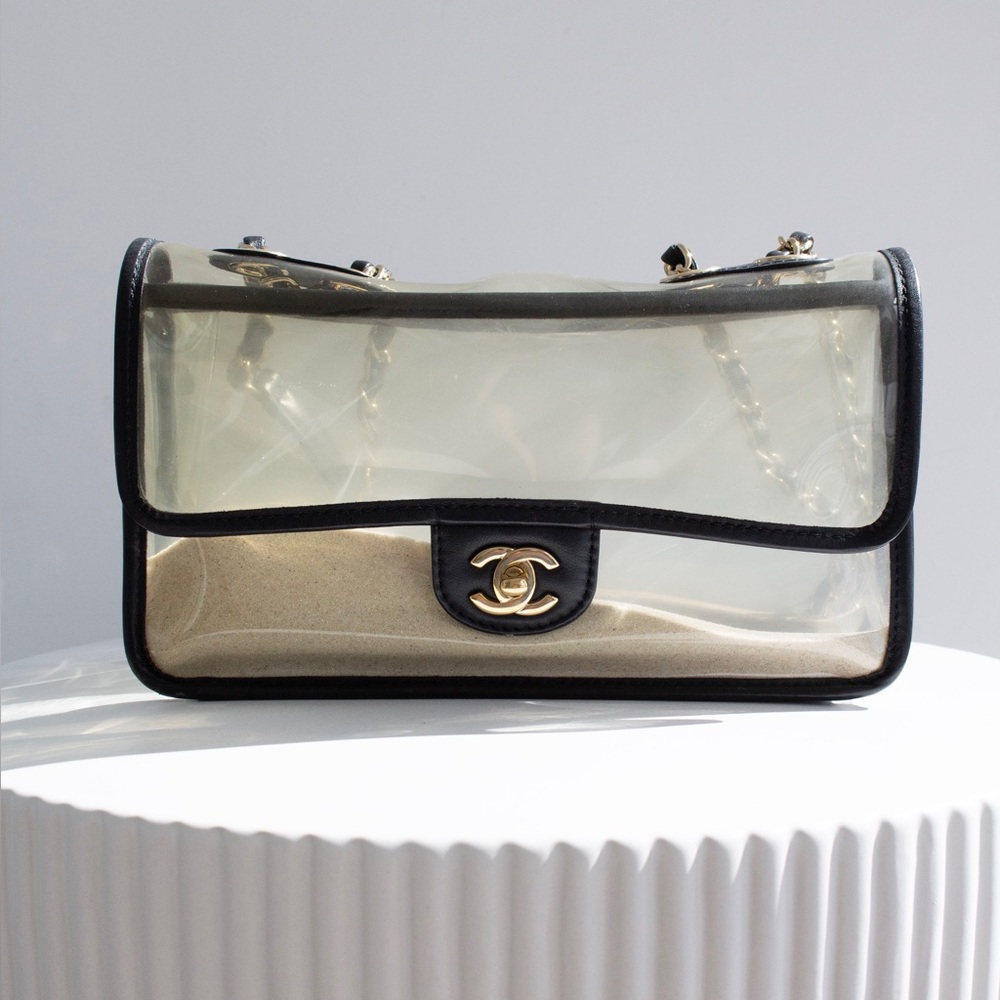 Chanel S/S 2019 By The Sea PVC Transparent Sand 19P Classic Flap Bag